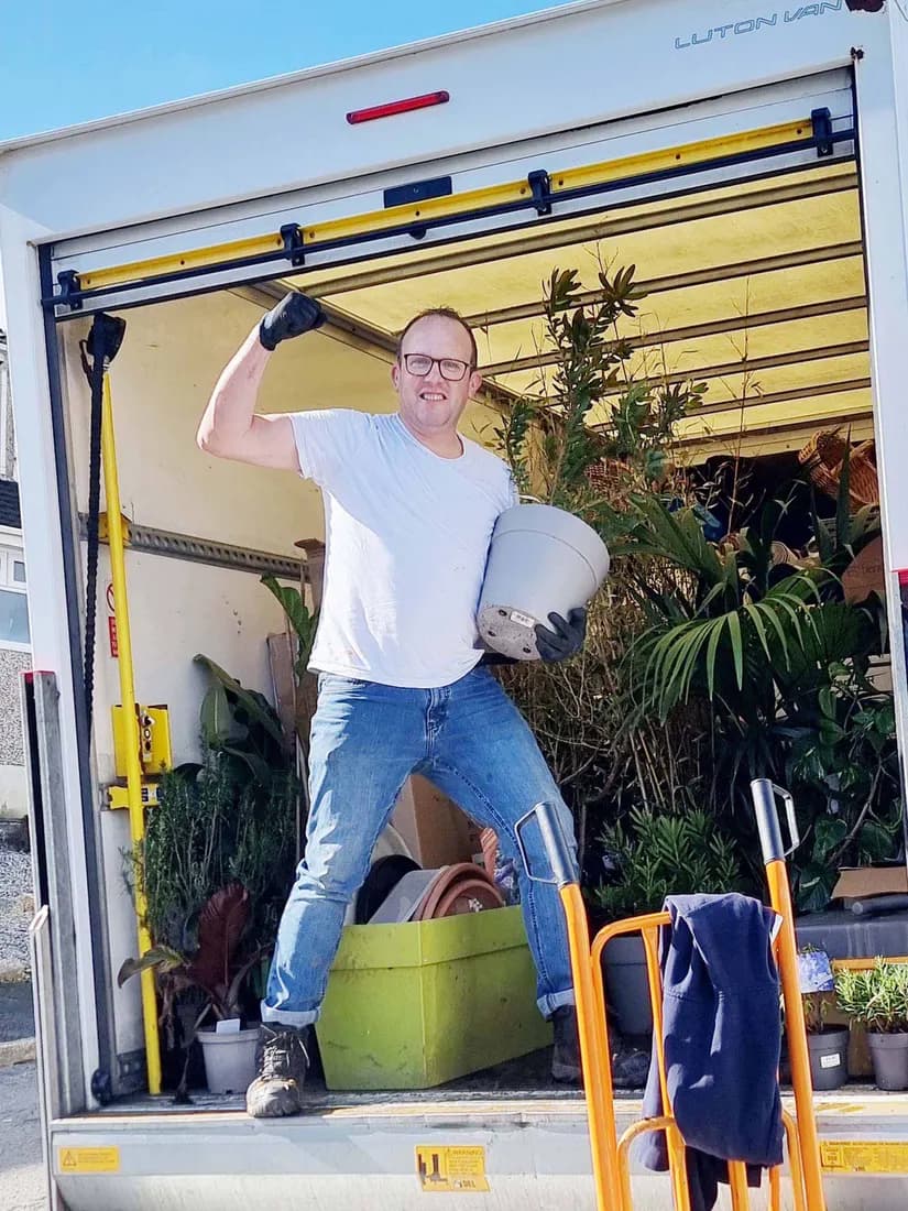 Eddy in the back of the Luton van on a clearance job