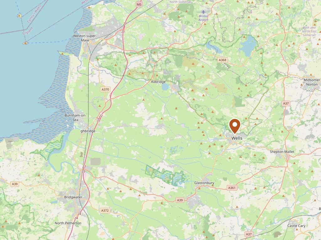 Map showing our coverage around Wells & the Mendips