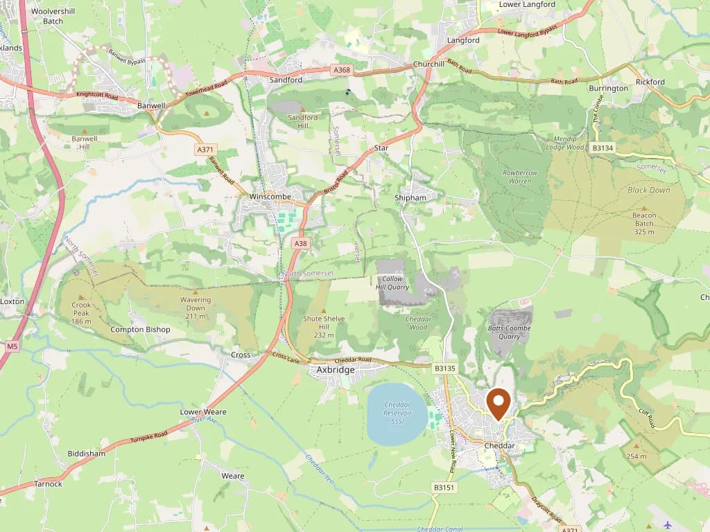 Map showing our coverage around Cheddar & the surrounding area