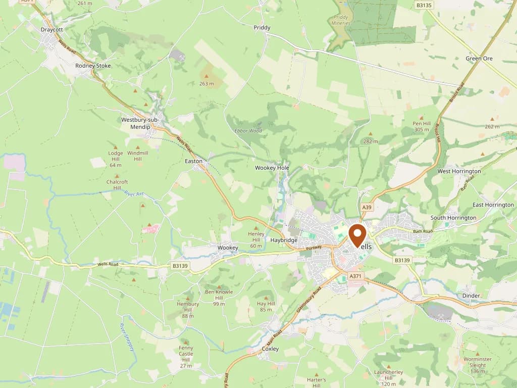 Map showing our coverage around Wells & the surrounding area